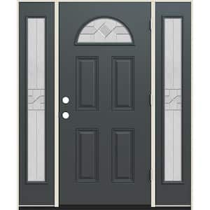 60 in. x 80 in. Left-Hand Fan Lite Decorative Glass Caldwell Marine Fiberglass Prehung Front Door W/Sidelites