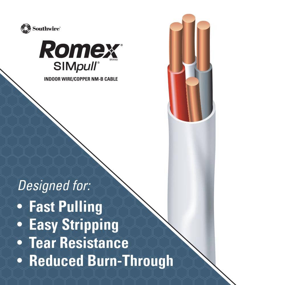 Southwire 100 ft. 14/3 Solid Romex SIMpull CU NM-B W/G Wire Blue Coil ...
