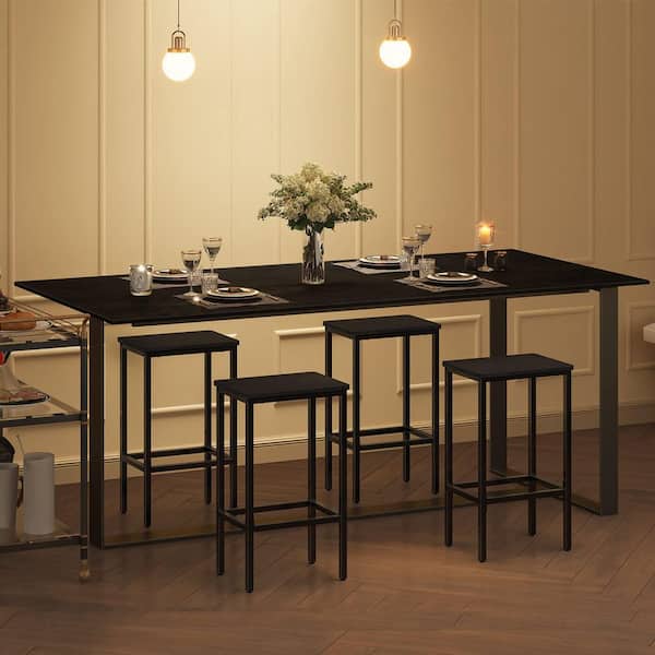 Black Metal Garden Stool Rectangular Set of 2-Pack With Footrest Industrial Dining Stools 25.8-Inch Height