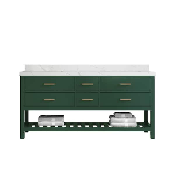 Willow Collections Parker 72 in. W x 22 in. D x 36 in. H Double Sink Bath Vanity in Lafayette Green with 2 in. Calacatta Quartz Top