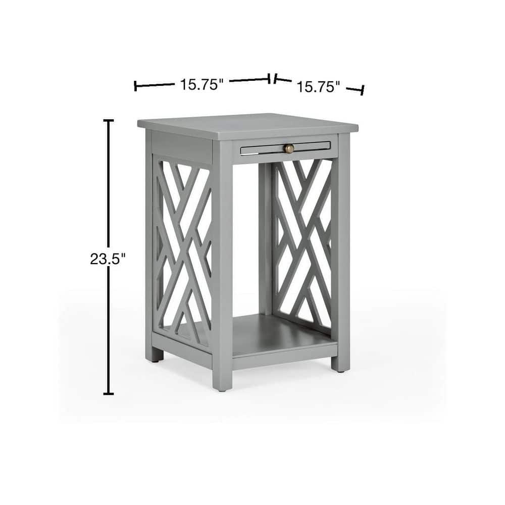 Gray Wood End Table with Tray and Shelf