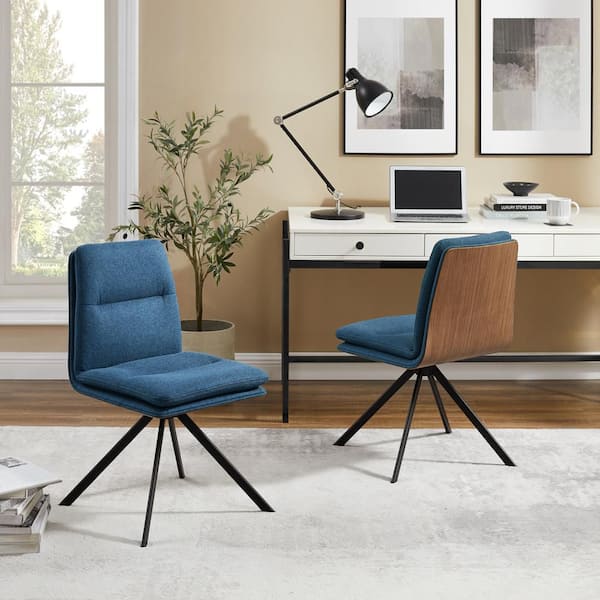 Art Leon Armless Fabric Swivel Desk Chair in Blue with Wood Legs