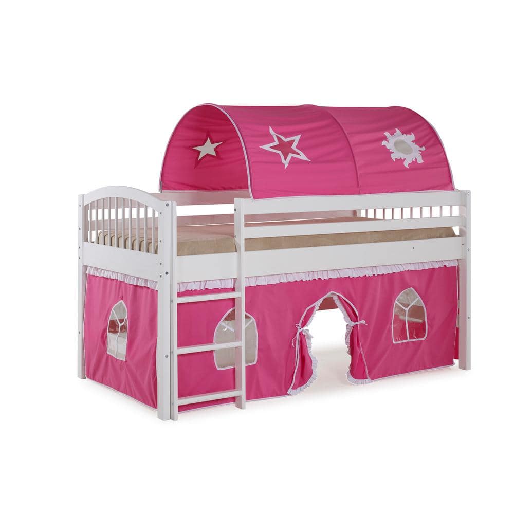 Alaterre Furniture Addison Junior Loft Bed White with Pink and White Tent  and Playhouse AJLA10WH - The Home Depot