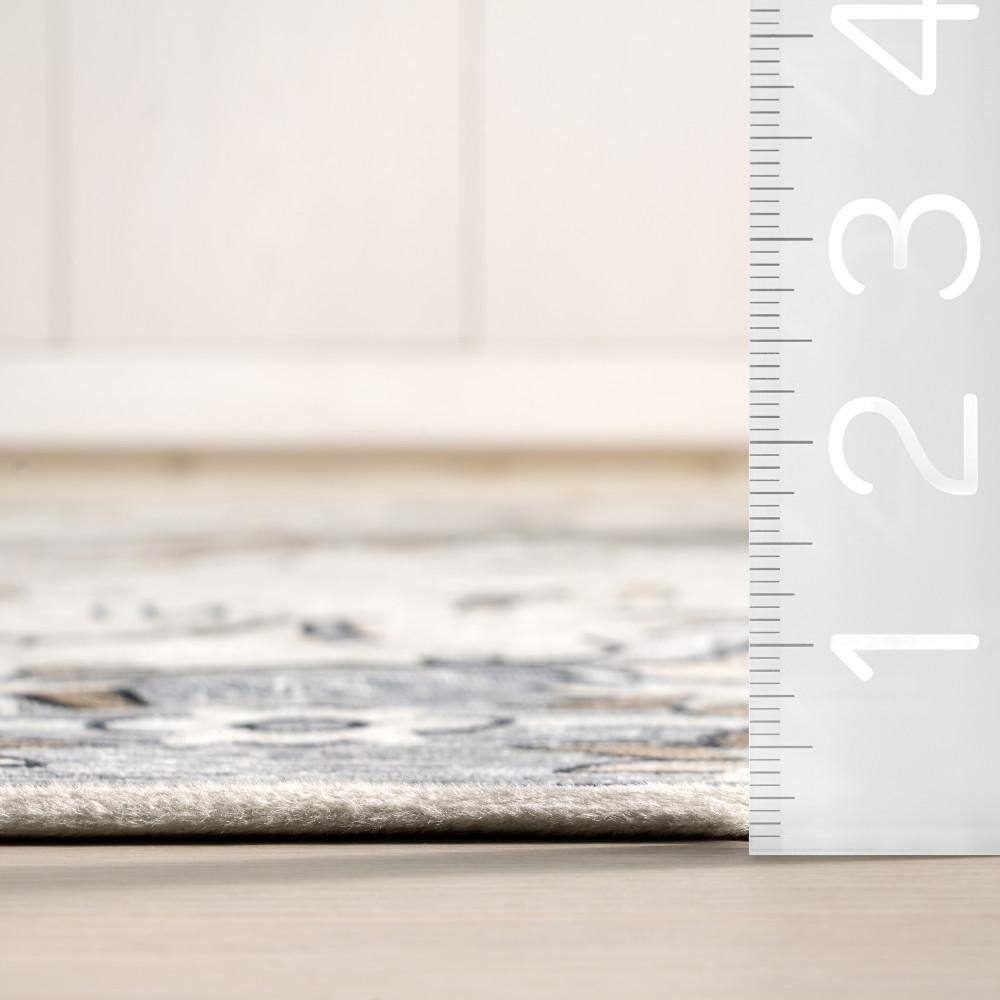 Gray Floral Cotton Synthetic Washable Round Area Rug