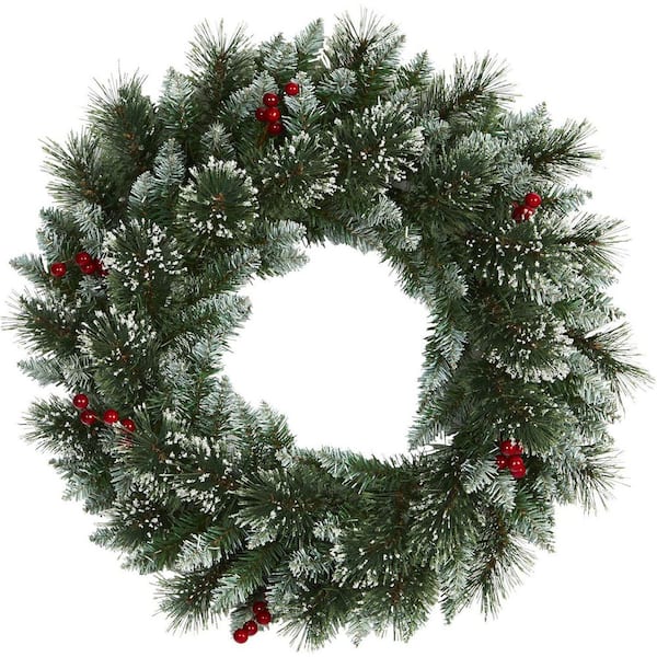 24 in. Round Artificial Christmas Wreath with Pine Accents