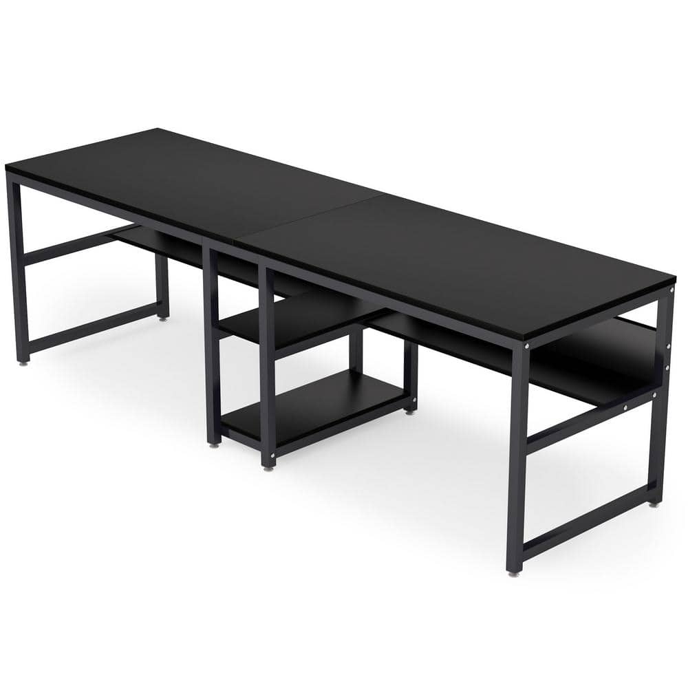 Black Double Workstation Desk with Shelves for Two