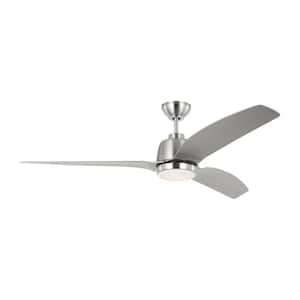 Avila 60 in. Indoor/Outdoor Brushed Steel Ceiling Fan with Silver Blades, Integrated LED Light Kit and Remote Control