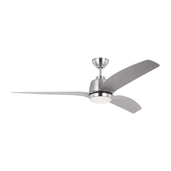 Generation Lighting Avila 60 in. Indoor/Outdoor Brushed Steel Ceiling Fan with Silver Blades, Integrated LED Light Kit and Remote Control