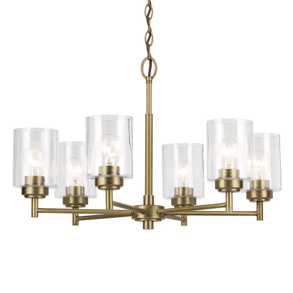 Winslow Natural Brass 6-Light Chandelier with Clear Seeded Glass