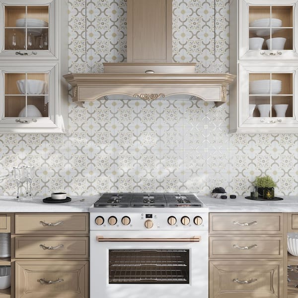 Palmera 9 in. x 9 in. Matte, Glossy Muted WYG Porcelain Floral Square Tile (6.96 sq ft/case)-13 Pack