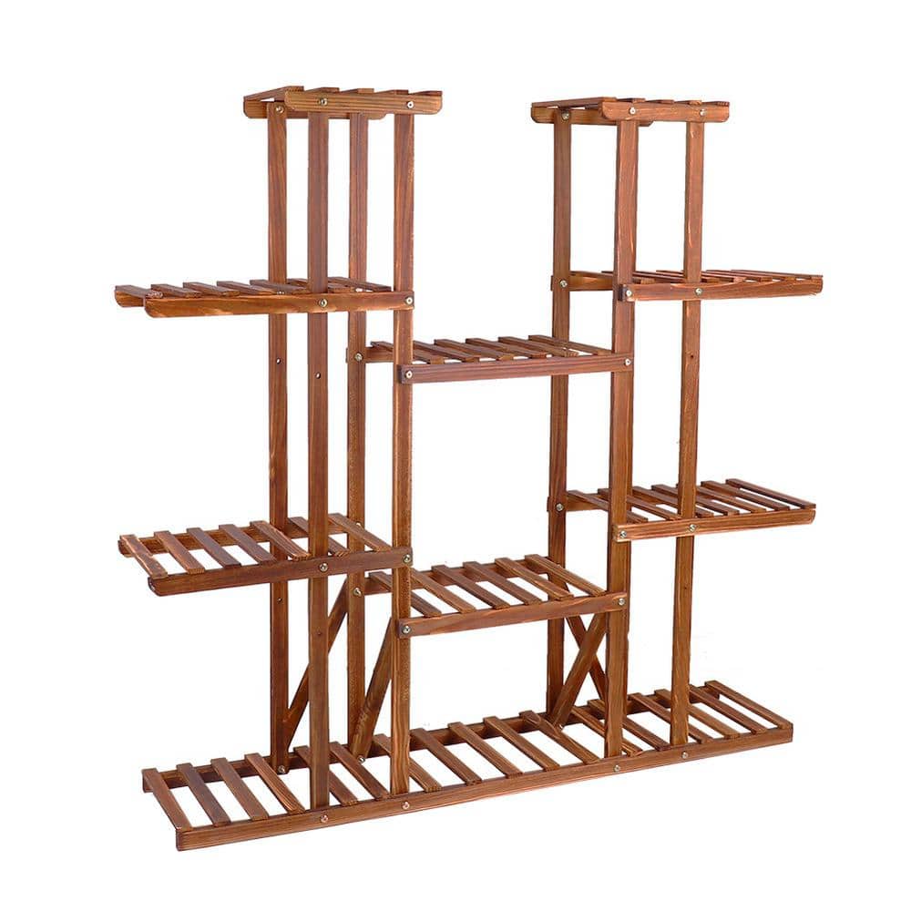 6-Tier Potted Plant Stand 46 in. Tall Wood Flower Rack with Display Shelves