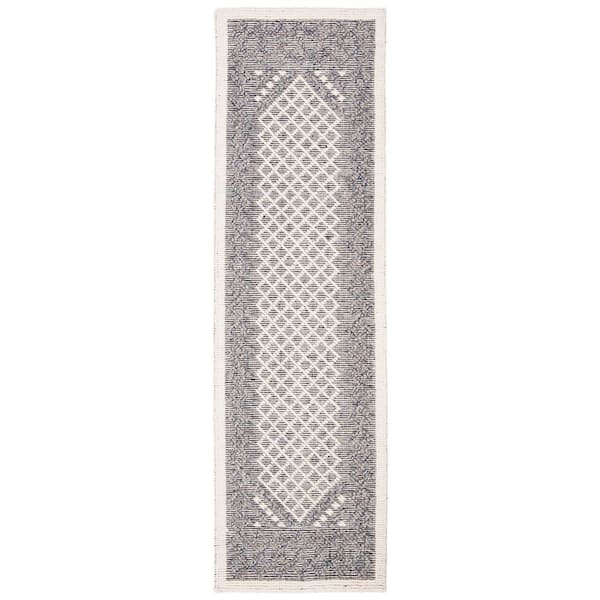 Natura 2 ft. x 8 ft. Cream/Navy Border Diamond Runner Rug