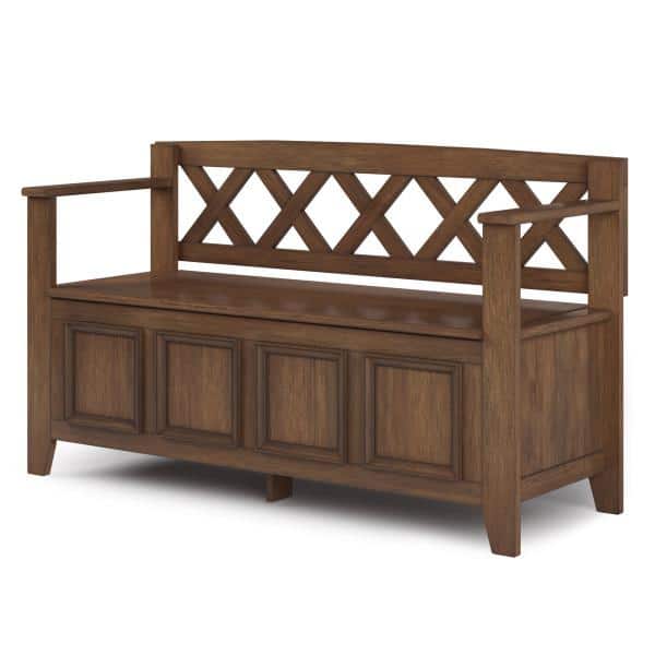 Amherst Rustic Natural Aged Brown Solid Wood Entryway Bench with Storage