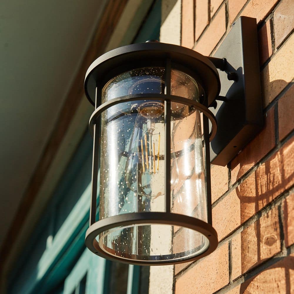 11.92 in. Black Light Sensing Dusk to Dawn Outdoor Hardwired Wall Lantern Scone with No Bulbs Included price history on PriceWatchPro
