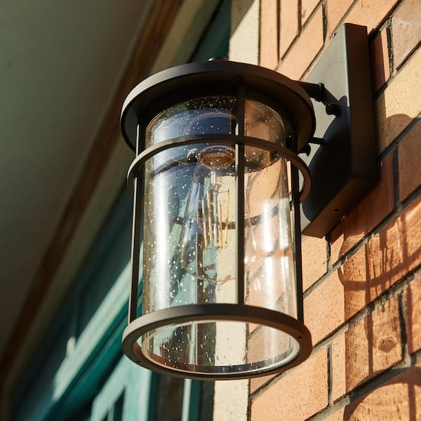 11.92 in. Black Light Sensing Dusk to Dawn Outdoor Hardwired Wall Lantern Scone with No Bulbs Included