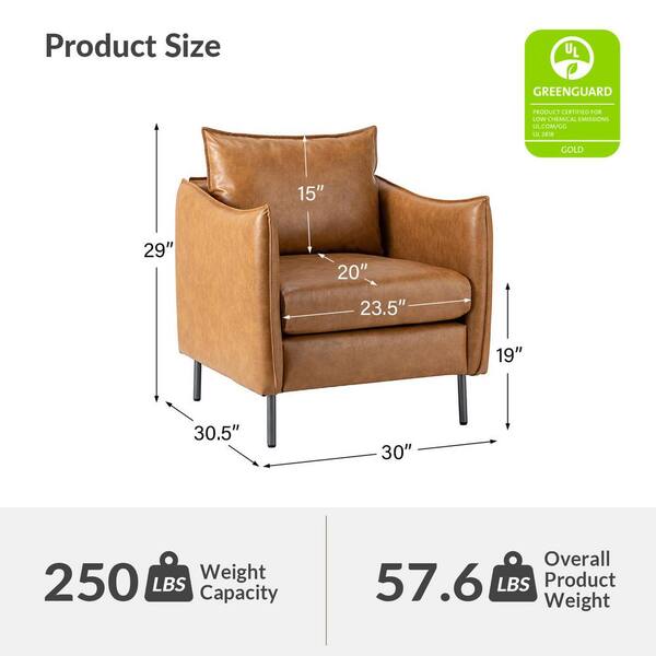 JAYDEN CREATION - Hajo 30 in. Camel Faux Leather Arm Chair with Metal Legs