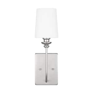 Bellevue 1-Light Brushed Nickel Wall Sconce with Frosted White Glass Shade