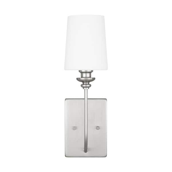 Generation Lighting Bellevue 1 Light Brushed Nickel Wall Sconce With Frosted White Glass Shade 3936