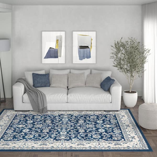 Madison Floral Dark Blue 8 ft. x 10 ft. Indoor Area Rug