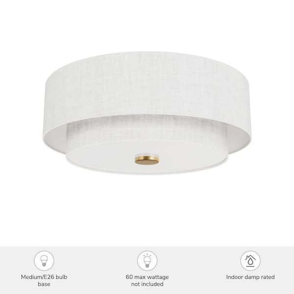 Hunter Fan Company - Hunter Brookside 13.25 In 2 Light Luxe Gold Drum Flush Mount Lighting for Hallway