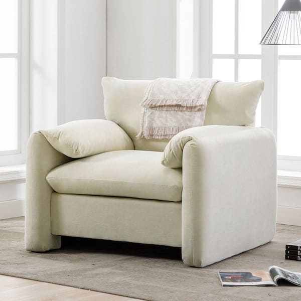 Harper & Bright Designs 38.6 in. W Cream Chenille Oversized Arm Chair