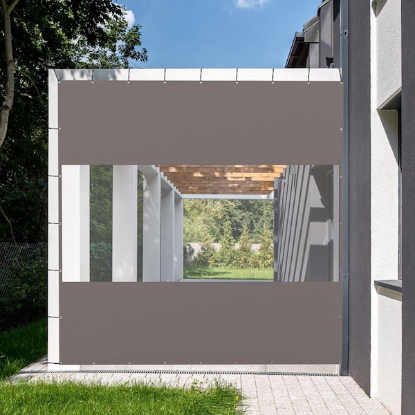 9.9 ft. x 9.9 ft. Gray Side Wall PVC Curtain with UV-Resistant and Waterproof Protection