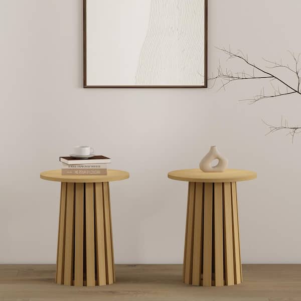 Manhattan Comfort Layla 17.7 in. Modern Natural Oak Round MDF End Table (Set of 2)
