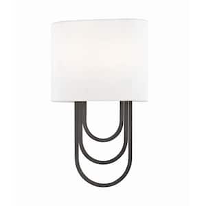 Farah 2-Light Old Bronze Wall Sconce with White Linen Shade