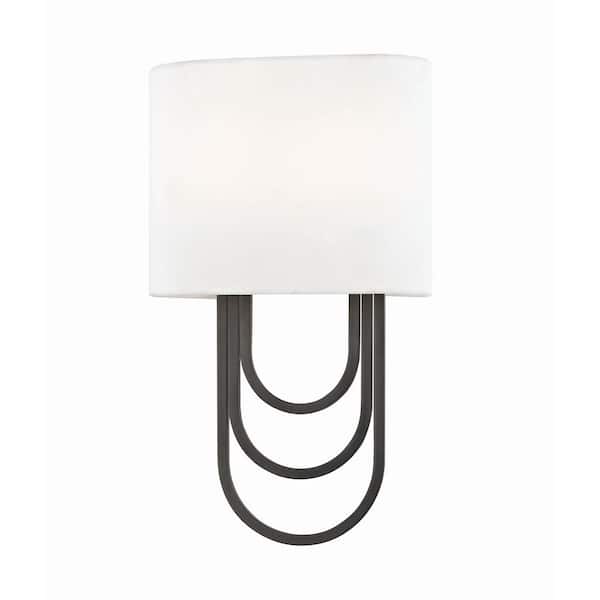 MITZI HUDSON VALLEY LIGHTING Farah 2-Light Old Bronze Wall Sconce with White Linen Shade