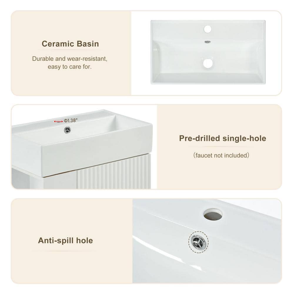 21.6 in. White Freestanding Bath Vanity with Ceramic Top and Right Side Storage