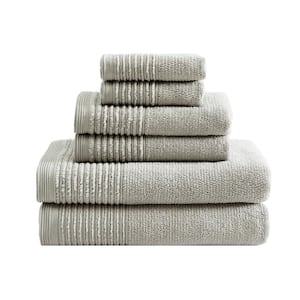 Sculpted Pleat 6-Piece Pastel Grey Cotton Terry Towel Set
