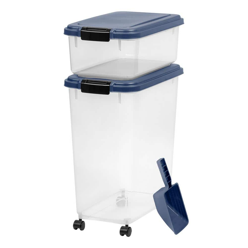 IRIS USA 14 QT. and 42 QT. Airtight Pet Food Storage Combo with a Scoop in Navy