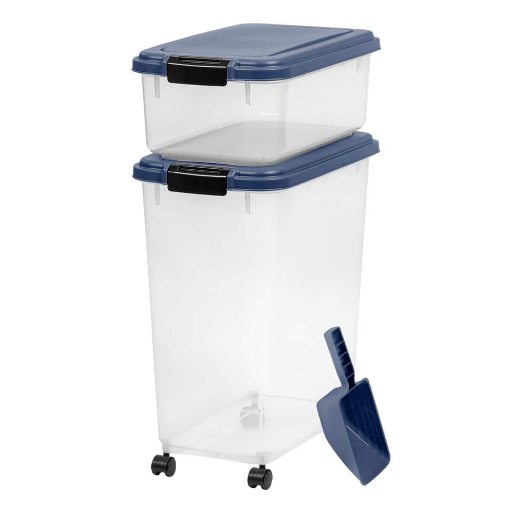 Large Clear and Navy Airtight Plastic Pet Food Storage Combo