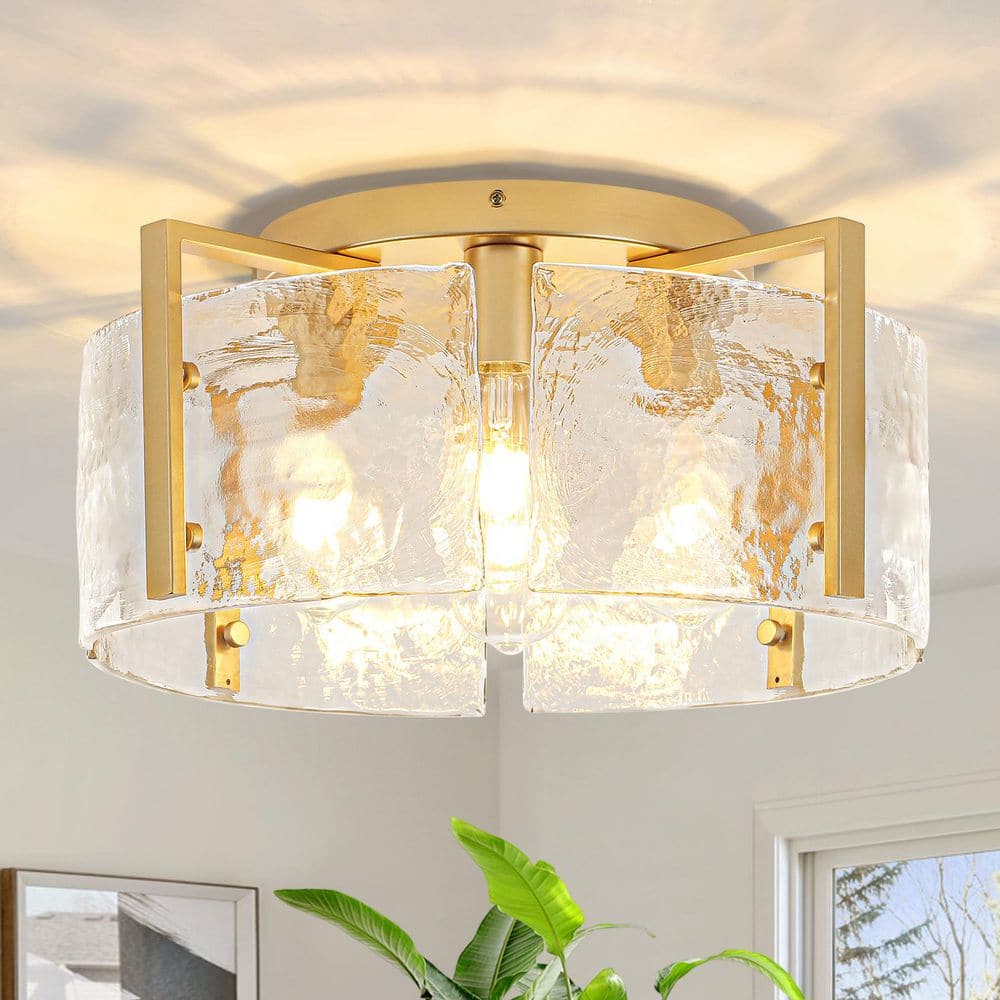 18.5 in. 4-Light Modern Gold Drum Flush Mount Ceiling Light with Water Glass Shade price history on PriceWatchPro