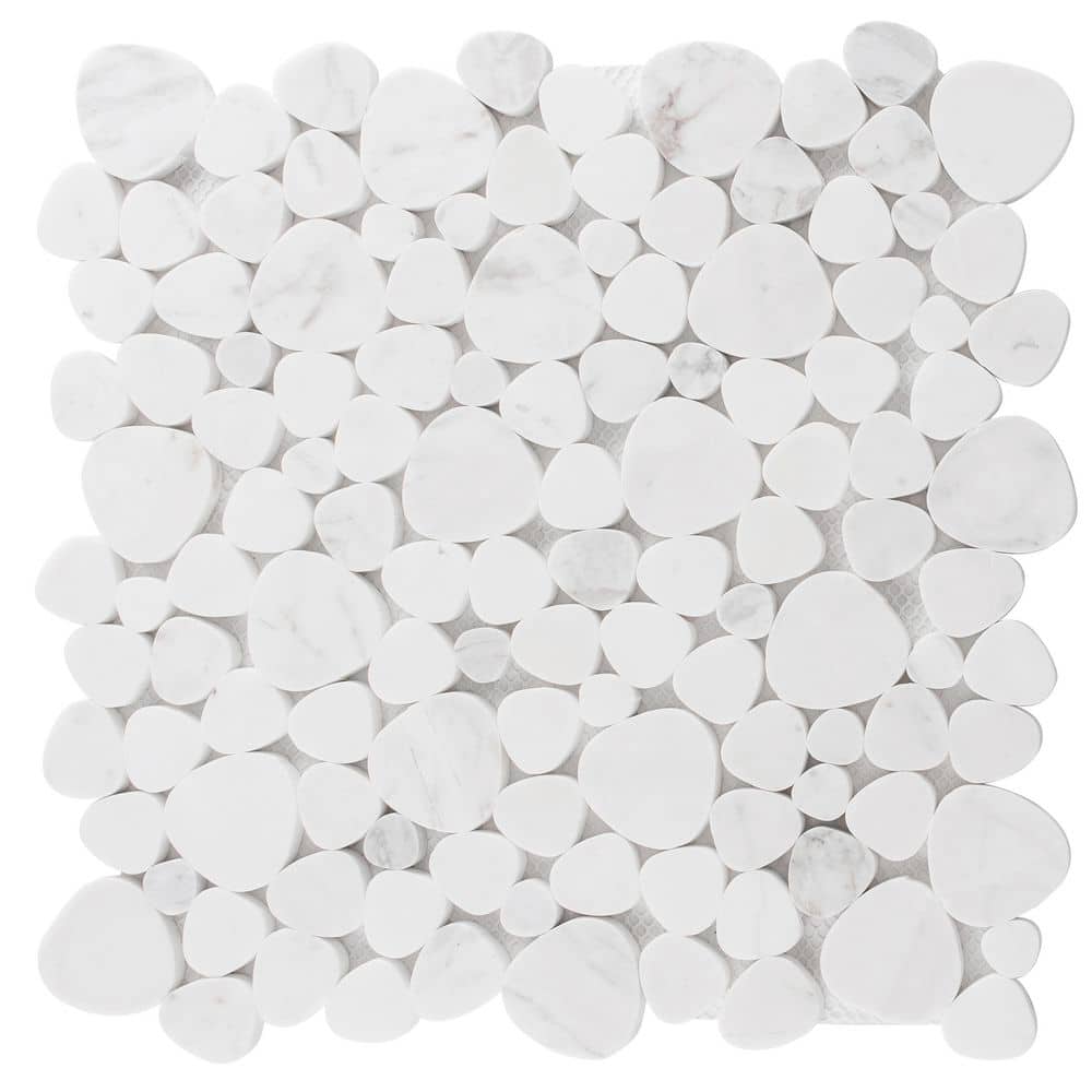 Halo White Matte Pebble Mosaic Marble Tile