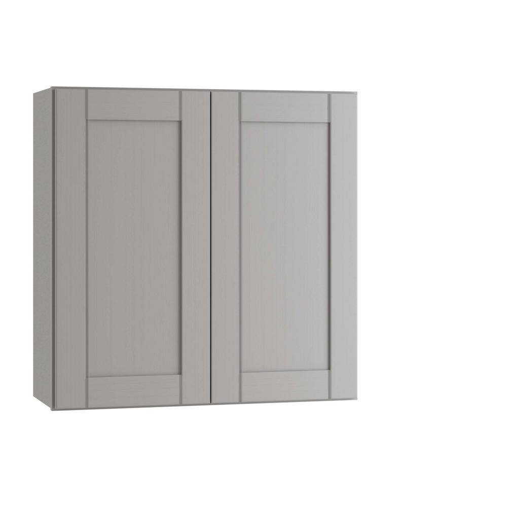 Washington Veiled Gray Plywood Shaker Assembled Wall Kitchen Cabinet 3 Shelves Soft Close 36 in W x 12 in D x 36 in H