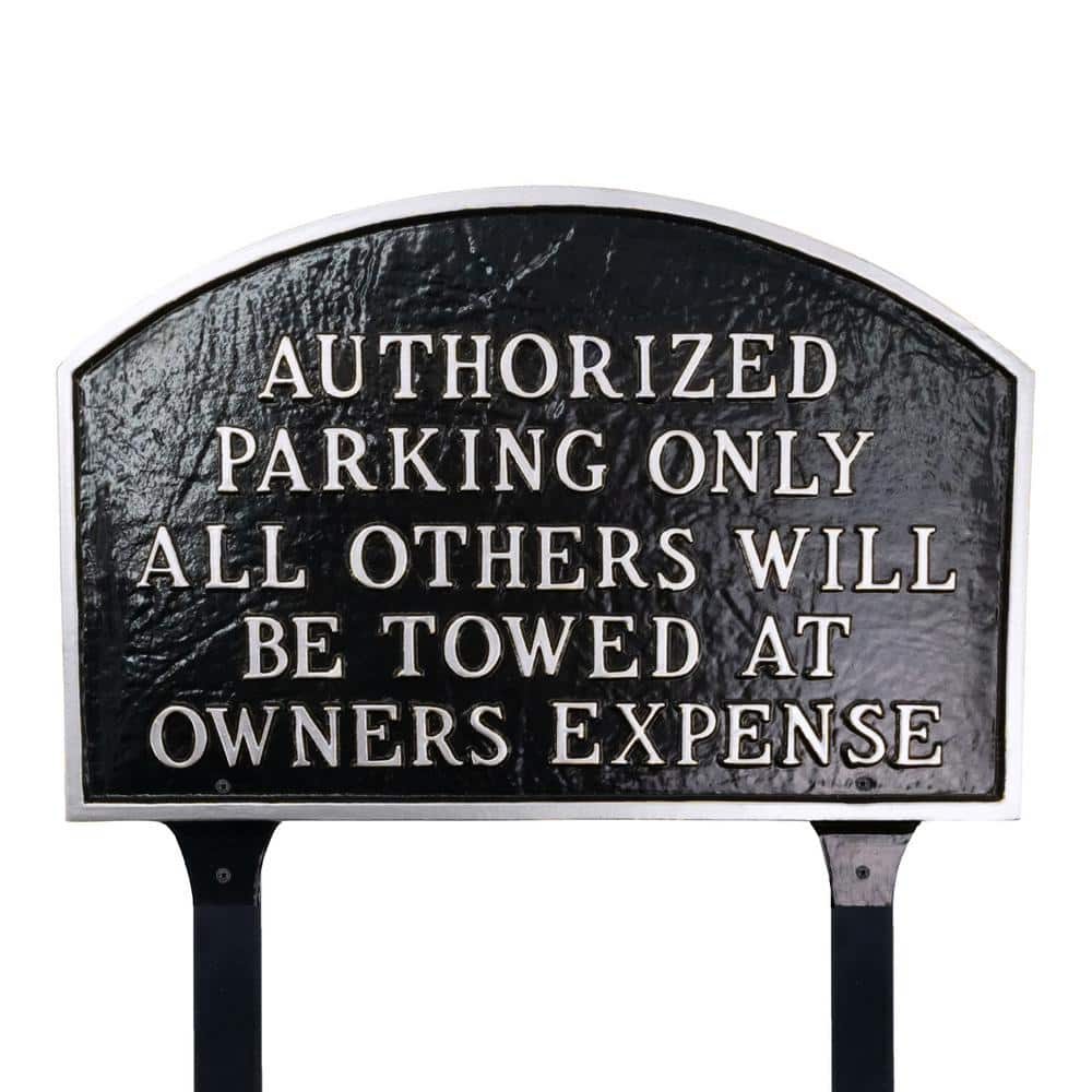 Authorized Parking Only All Others Will Be Towed Large Arch Statement Plaque with Lawn Stakes - Black/Silver product image for price tracking