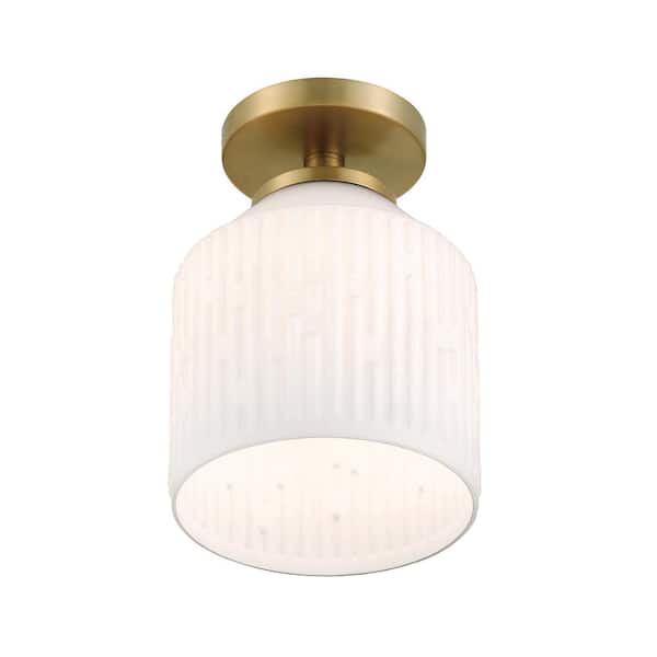 Ele 7.25 in. 1-Light Brushed Gold Modern Entryway Semi-Flush Mount with Clear Glass Shade