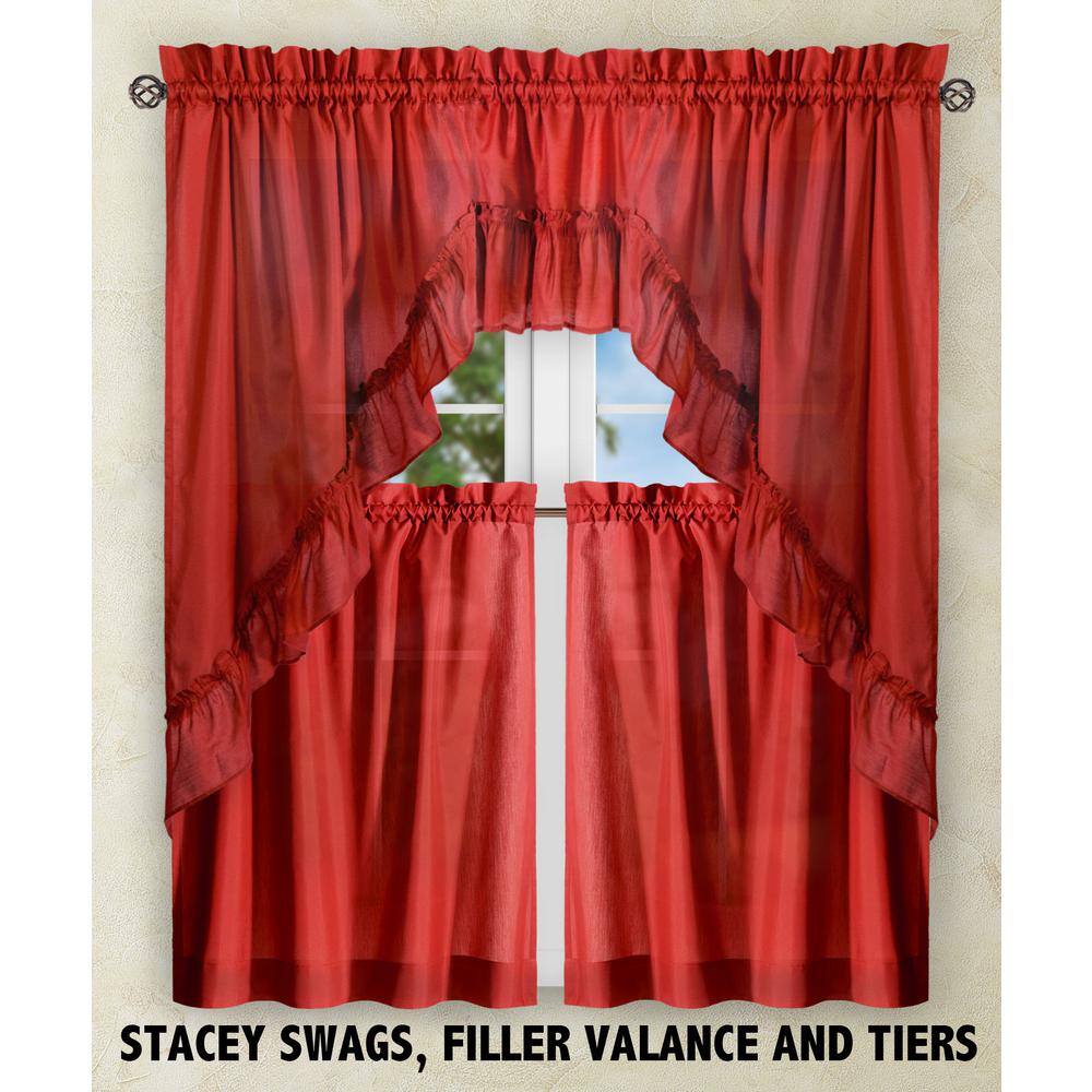 Red Cotton Polyester Sheer Rod Pocket Window Curtains