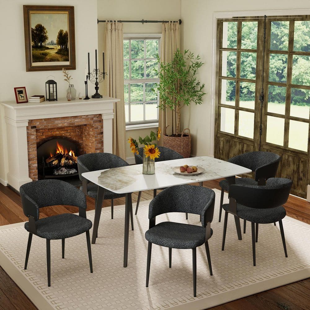 Black Curved Modern Velvet Dining Chair with Cushioned Seat, 6 Pieces price history on PriceWatchPro