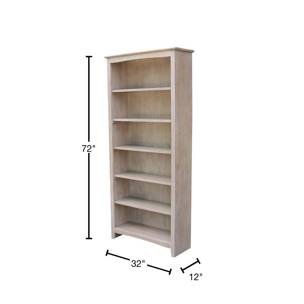 72" Gray Solid Wood Adjustable Shaker Bookcase