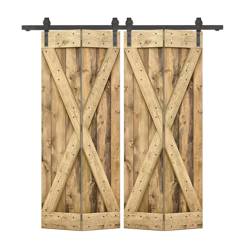 72 in. x 84 in. X Pre Assembled Weather Oak Wood Double Solid Core Bi-fold Barn Doors with Sliding Hardware Kit price history on PriceWatchPro