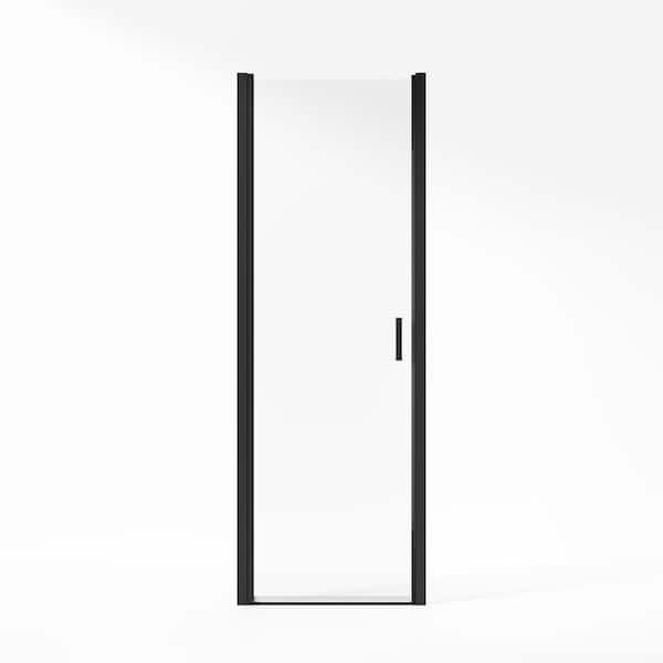 27-28 in. W x 72 in. H Semi-Frameless Pivot Shower Door in Matte Black with 1/4 in. (6mm) Clear Glass, Easy to Install