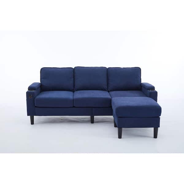 Z-joyee 78 in Wide Square Arm Linen L-Shaped Modern Upholstered Sofa in Blue