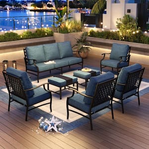 テーブル・チェア・ハンモック Backside summit design. 2second2plate2 PHI VILLA Black Meshed 9-Seat 7-Piece Metal Outdoor Patio