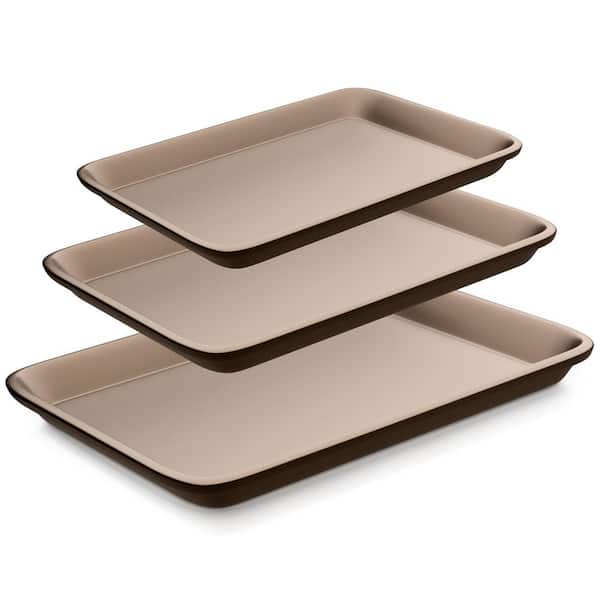 3-Piece Nonstick Baking Pans Set, Thick Carbon Steel Oven Bake Trays, XL, Medium, Small Sizes - Gold (HDNC3TRBX3)