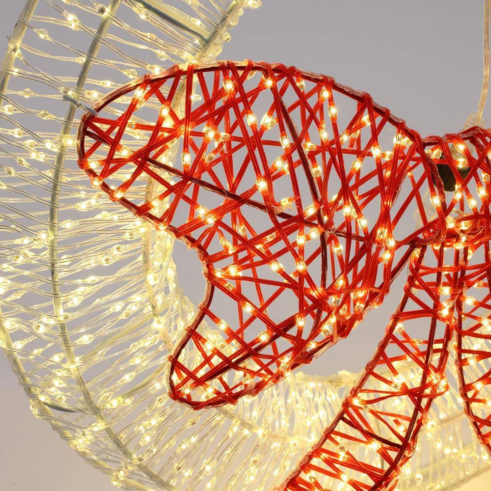1.6-Foot Gold LED Christmas Wreath with Red Light Bow