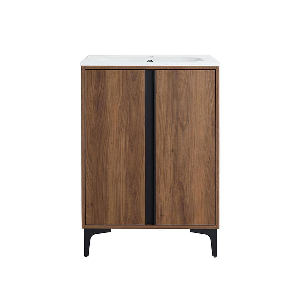 24'' Brown Walnut Single Vanity with White Resin Sink