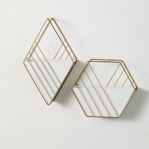 8x13.5 in. and 10x9 in. White Geometric Decorative Cubby Wall Shelf (Set of 2)