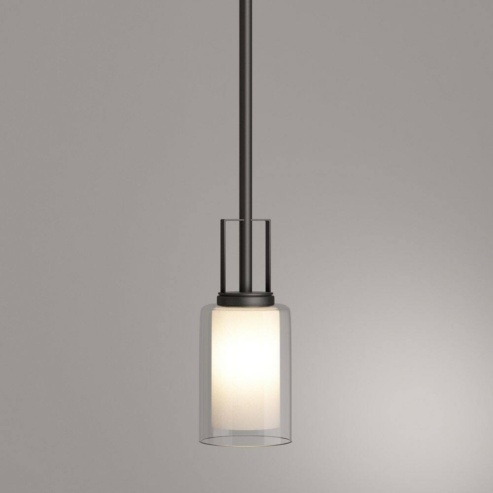 Smoked Iron Mini Pendant with Etched White Glass Shade